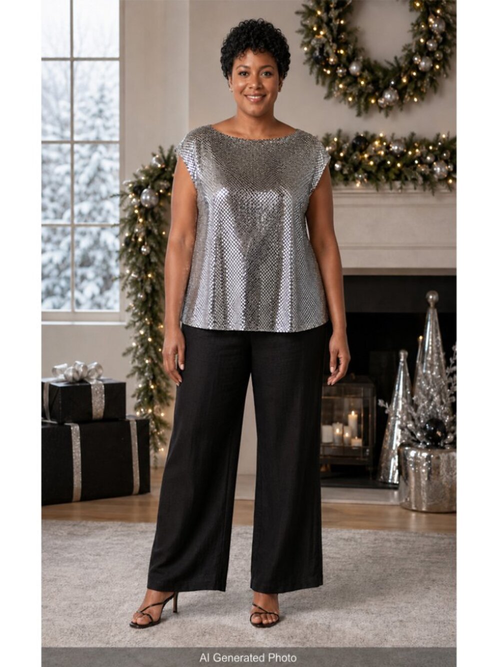 Notations Sequin Sparkly Holiday Sleeveless Top Size XL